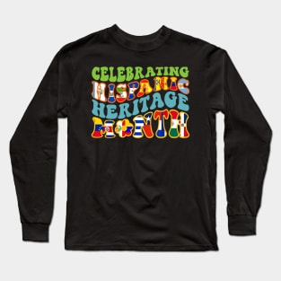 Hispanic Heritage Month Latino Countries Flags Groovy Long Sleeve T-Shirt